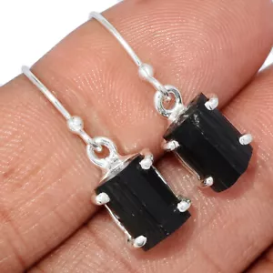 Natural Black Tourmaline - Brazil 925 Sterling Silver Earrings Jewelry CE40129 - Picture 1 of 1