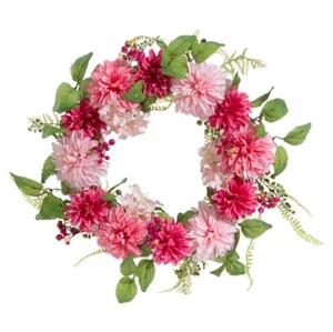 ¡NUEVO!~Importaciones RAZ~24" Corona Dalia Rosa Primavera~Pascua/Flor/Floral/Decoración de Puertas - Imagen 1 de 1
