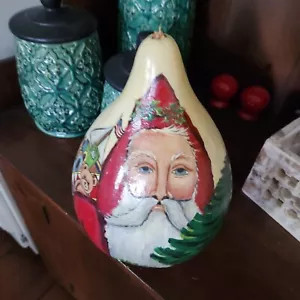 Handbemalt Kürbis Weihnachtsmann Vintage 1990er Volkskunst Weihnachten Urlaub - Bild 1 von 5