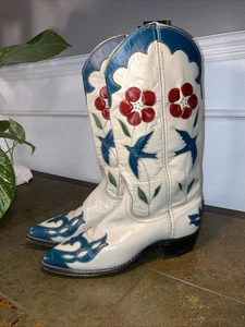 Stivali da cowgirl ACME in pelle blu uccellino da donna taglia 7M - Foto 1 di 9