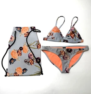 Traje de baño bikini de neopreno triángulo gris floral 2 piezas traje de baño S/M con bolsa GLAWS - Imagen 1 de 18