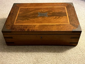 Antiguo documento con incrustaciones de caoba y nogal/joyero forrado de fieltro - Imagen 1 de 12