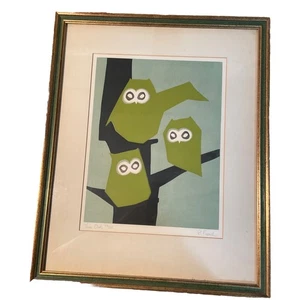Vintage 1960-70’s Print By P. French Titled Three Owls 23/85 Signed & Numbered - Bild 1 von 14