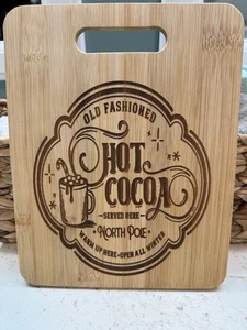 Wooden Cutting Board Sign Decor Handmade Hot Cocoa Winter Theme New - Picture 1 of 5
