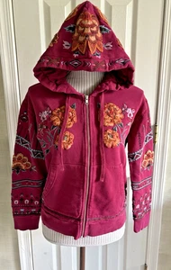 Sundance Catalog Driftwood Maroon Floral Embroidered Teddy Hoodie Sweatshirt XS - Picture 1 of 4