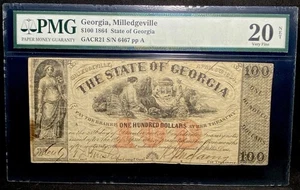 GEORGIA Milledgeville 1864 Confederate $100 Civil War Banknote Currency PMG VF20 - Picture 1 of 4