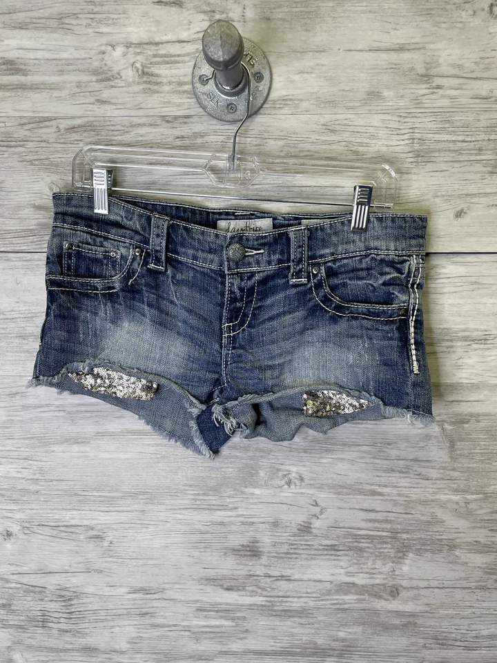 Daytrip Gemini Shorts Womens 28 Blue Denim Sequin Distressed Frayed Jean Summer - Image 1 of 4