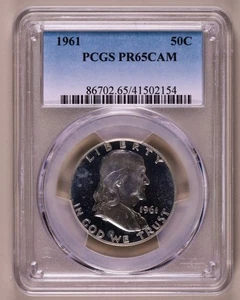 1961-P Franklin mezzo dollaro PCGS PR65CAM ***RARA MONETA ORIGINALE PROOF** - Foto 1 di 4
