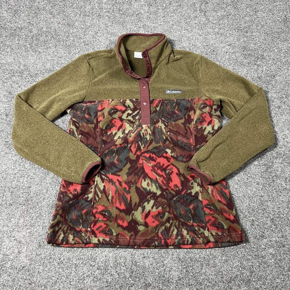 Pullover Columbia para mujer mediano verde polar cuarto a presión camuflaje floral AL2906 Foto 1 de 4