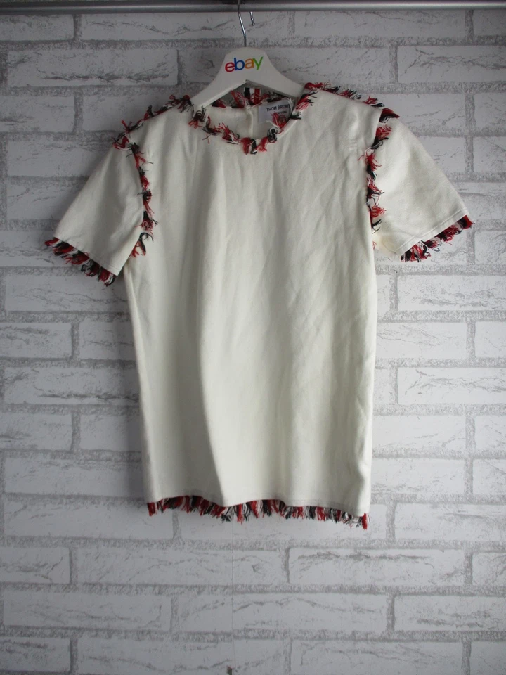 Thom Browne Mujer Flecos Embellecido Blanco Camiseta Top 38 Manga Corta Algodón Foto 1 de 4