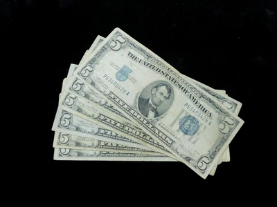 Lote de 6x $5 1934 Estados Unidos Sello Azul Certificados Plata Foto 1 de 4