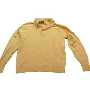 Cross Creek Sweater Mens Large Yellow 100% Virgin Merino Wool Polo Pullover Knit - Picture 1 of 7