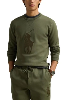 NUEVO CON ETIQUETAS Polo Ralph Lauren CUERO OLIVA BIG PONY Doble Punto Cuello Redondo Sudadera Foto 1 de 4