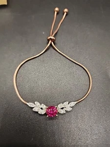 Remy Rotenier 10K Rose Gold Plated Silver Bolo Bracelet w/ Lab Created Ruby & CZ - Picture 1 of 7