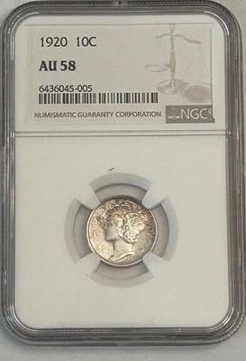 1920-P Mercury Dime - 10c NGC AU58   90% silver - Image 1 of 4