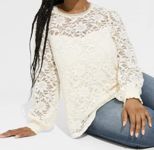 Torrid Women’s Plus Size 3 3X 22-24 Smocked Sleeve End Stretch Lace Lined Blouse - Picture 1 of 3