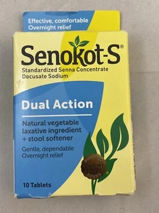 Senokot-S Dual Action Natural Vegetable Laxative + Stool Softener, 10 Tablets - Picture 1 of 6