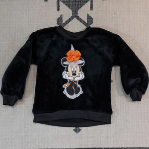 RARE Halloween Fuzzy Disney Junior Minnie Mouse Sweatshirt w/ Bow 3T - Picture 1 of 4