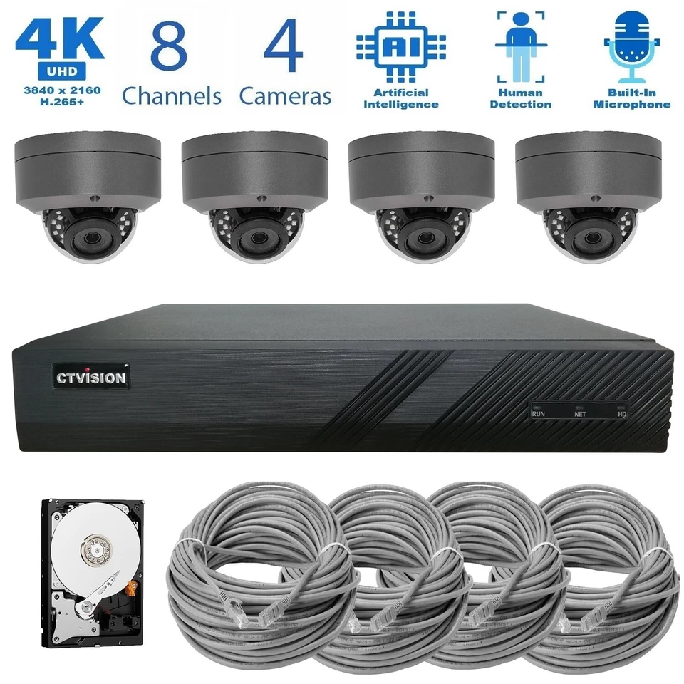 4K NVR 8MP AI Microphone Outdoor Indoor PoE IP 4K Security CCTV Camera System    - Image 1 of 4