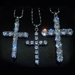 Cross Pendent Necklace, CZ Bling, Cubic Zirconia Crucifix, Small Medium Large - Picture 1 of 13