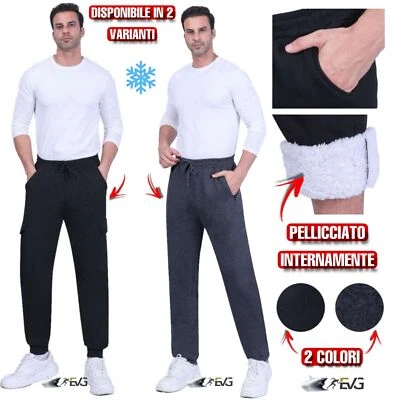 PANTALONE TUTA TERMICO IMBOTTITO PELLICCIA POLSINI TASCONI TASCA ZIP CASA SPORT - Immagine 1 di 4