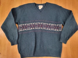 Vintage Eddie Bauer Sweater Men's Large 80% Wool Ski Pullover V Neck Made in USA - Picture 1 of 4