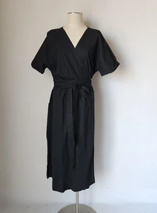 NWT GAP $80 Linen Cotton Wrap Dress Short Sleeve Pocket Belt Black Plus Size 20 - Picture 1 of 12
