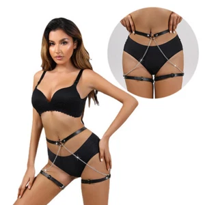 Set cintura sexy lingerie bretelle gabbia pelle imbracatura corpo reggiseno gambe cintura bondage - Foto 1 di 6