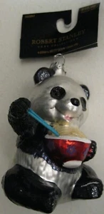 ROBERT STANLEY HOME COLLECTIONS GLASS ORNAMENT PANDA BEAR EATING NOODLES NEW!! - Picture 1 of 9