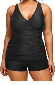 Yonique Womens Plus Sz Swimsuits with Shorts Tummy Control Tankini Two Piece 16W - Picture 1 of 11