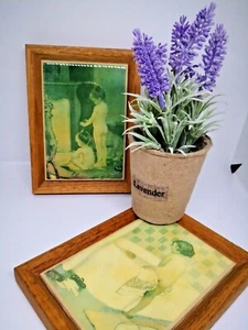 2er Set KIMBERLY ENTERPRISES Vintage Keramik Fliese Kunst Wanddeko Kinder Eiche Holz - Bild 1 von 12