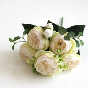 Peony Gypsophila Artificial Flowers Peony Bouquet Rose Wedding Home Party Decor - Picture 1 of 25