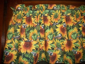 Sunflowers Flowers Birds fabric kitchen curtain window topper Valance - Picture 1 of 2