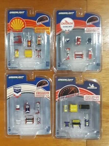 (Lote 4) GREENLIGHT GL MUSCLE SHOP HERRAMIENTAS DIORAMA SHELL, CHEVRON, ESTÁNDAR, MICHELIN - Imagen 1 de 12