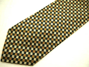 Brooks Brothers Makers Mens Necktie Tie Navy Blue Gold Beige Checkered 56" Short - Picture 1 of 4