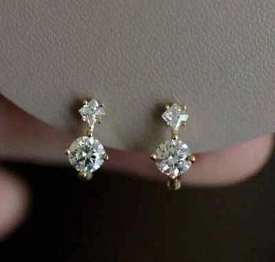 2Ct Round Cut Lab Created Diamond Women's Hoop Earrings 14K Yellow Gold Plated - Image 1 of 3