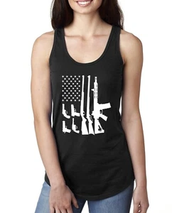 Assorted Guns American Flag Women Jersey Racerback Tank Top 2nd Amendment Tank - Picture 1 of 15