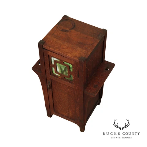 Arts & Crafts Oak and Glass Smoking Stand Cover