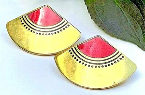 Laurel Burch FUJI FAN Ohrstecker irisierend rot Emaille GF signiert 80er Vintage - Bild 1 von 10