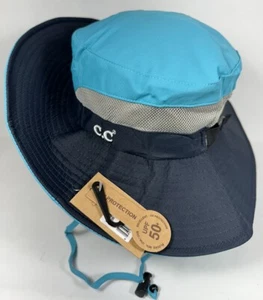 C.C Pony Hat UV Sun Protection Adjustable Ponytail Hole Mesh Navy/turquoise NWT - Picture 1 of 6