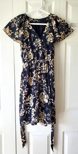 Ann Taylor Factory Kleid Damen XS Petite Navy Blau Blumen Flatterärmel Gürtel - Bild 1 von 9