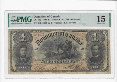 1898 Dom.of Canada DC-13c, $1 Outward 1's Ser L-S SN# Q 241055 PMG F-15 - Image 1 of 2