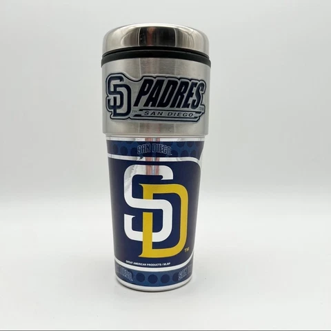 NEW San Diego Padres Stainless Steel Tumbler Travel Mug 3D Metal Emblem 16 Oz Cover