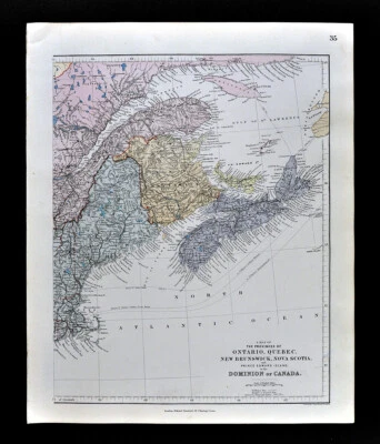 1885 Stanford Map Canada Nova Scotia New Brunswick Quebec Maine Halifax Antique - Image 1 of 3