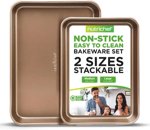 2-Piece Nonstick Baking Sheet Pans - Premium Carbon Steel Oven Bake Trays W/ Non - Picture 1 of 12