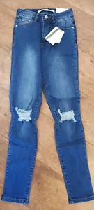 BRAVE SOUL Jeans Uk 8 GALA Stretch Skinny Blue Distressed Denim 26 X 29"L *NEW* - Picture 1 of 10