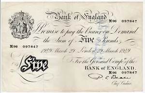 England, 5 Pfund, Bank Of England, 1949, Schild P. S. Beale, P344, XF Seltenst - Bild 1 von 2