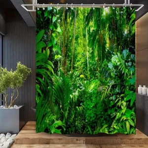 Tropical Jungle Forest Shower Curtain Polyester Fabric Not Fading - Picture 1 of 9