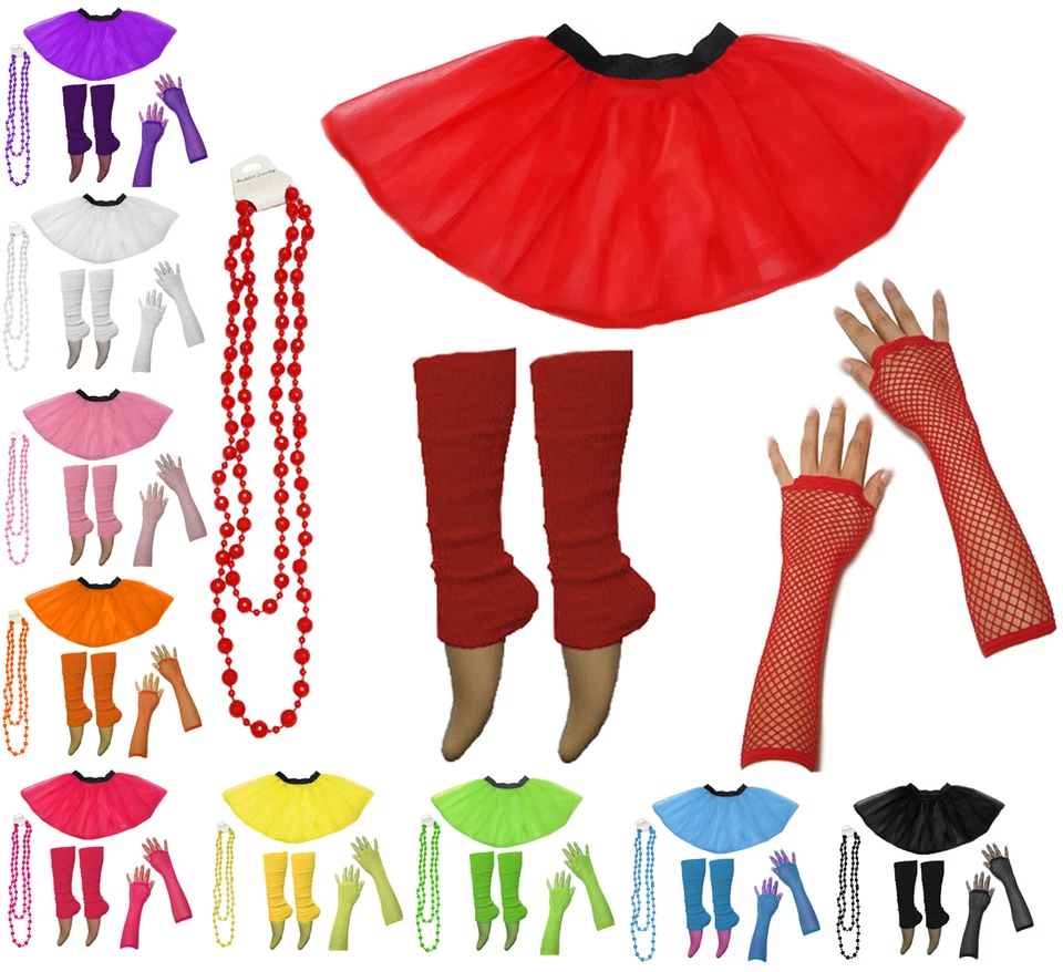 Neon UV Tutu Rock Beinwärmer Perlen Tanz Henne Flo Kostüm Party Kostüm Set