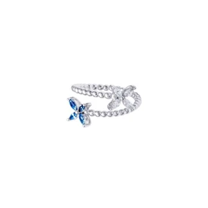 anello argento 925 rodiato anallergico zirconi bianchi blu misura 15 4you - Foto 1 di 3